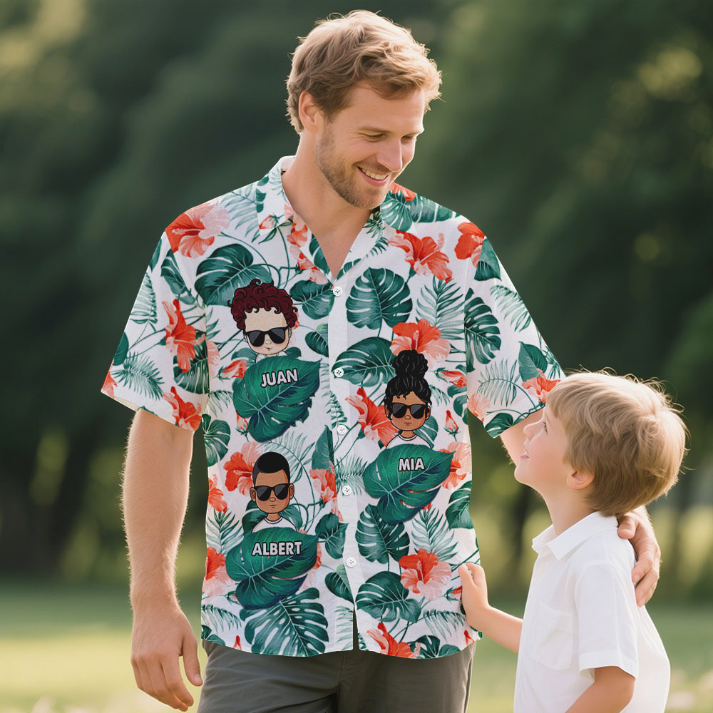 Custom Cartoon Hawaiian Shirt Best Dad Papa Ever Birthday Loving Gift For Father Grandpa Grandfather Custom Name Fathers Day Shirt Gift