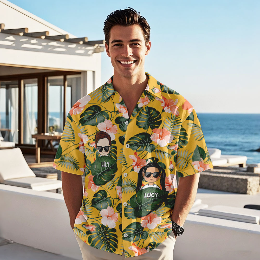 Custom Cartoon Hawaiian Shirt Best Dad Papa Ever Birthday Loving Gift For Father Grandpa Grandfather Custom Name Fathers Day Shirt Gift