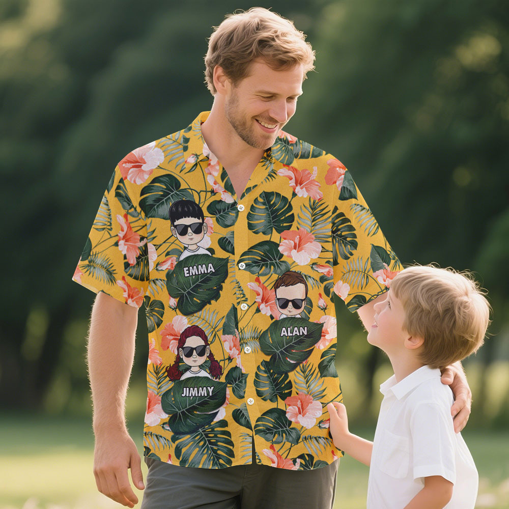 Custom Cartoon Hawaiian Shirt Best Dad Papa Ever Birthday Loving Gift For Father Grandpa Grandfather Custom Name Fathers Day Shirt Gift