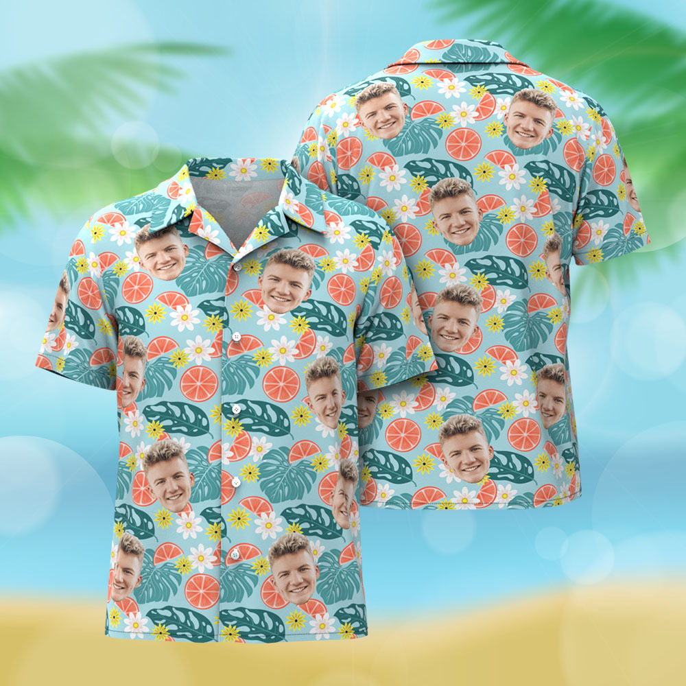 Custom Face Hawaiian Shirt Personalized Orange Daisy Palm Leaf Hawaiian Shirt Tropical Holiday Gifts