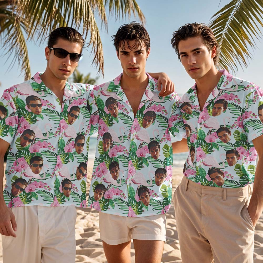 Custom Face Hawaiian Shirt Personalized Pink Flamingo Hawaiian Shirt Tropical Holiday Gifts