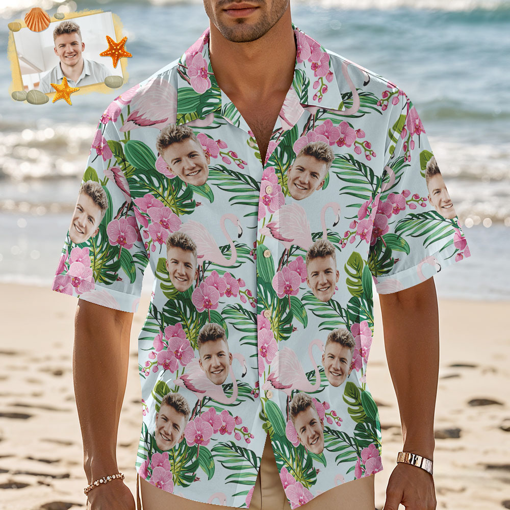 Custom Face Hawaiian Shirt Personalized Pink Flamingo Hawaiian Shirt Tropical Holiday Gifts