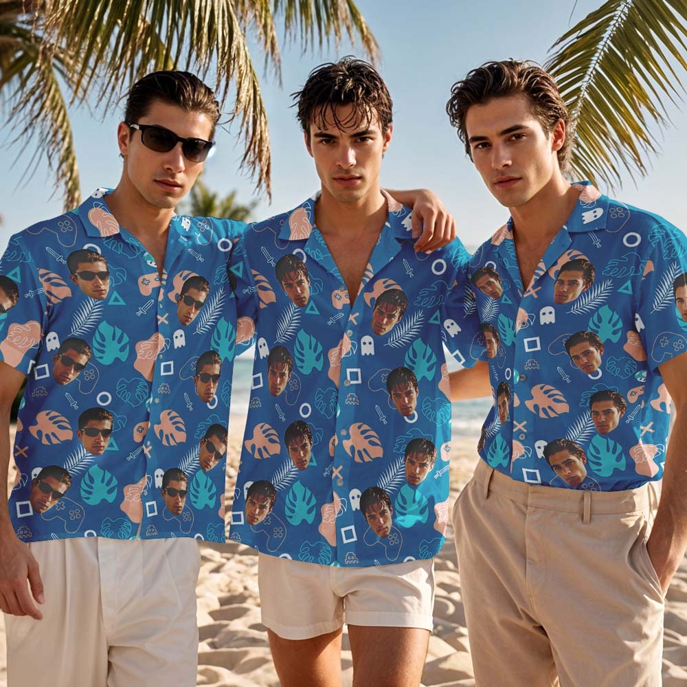 Custom Men Purple Leaves Hawaiian Shirts Face Shirt Beer Pattern Hawaiian Shirt Gift for Summer Vibe Holiday - SantaSocks