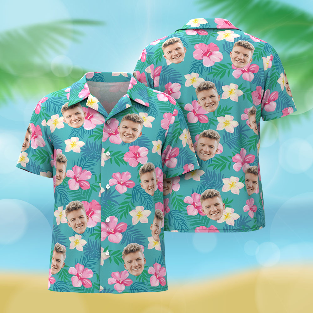 Custom Men Purple Leaves Hawaiian Shirts Face Shirt Beer Pattern Hawaiian Shirt Gift for Summer Vibe Holiday - SantaSocks
