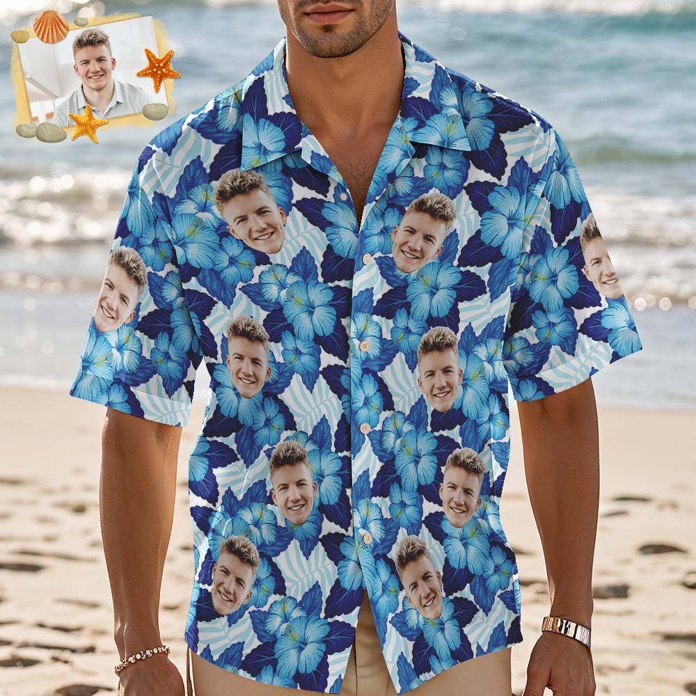 Custom Men Purple Leaves Hawaiian Shirts Face Shirt Beer Pattern Hawaiian Shirt Gift for Summer Vibe Holiday - SantaSocks