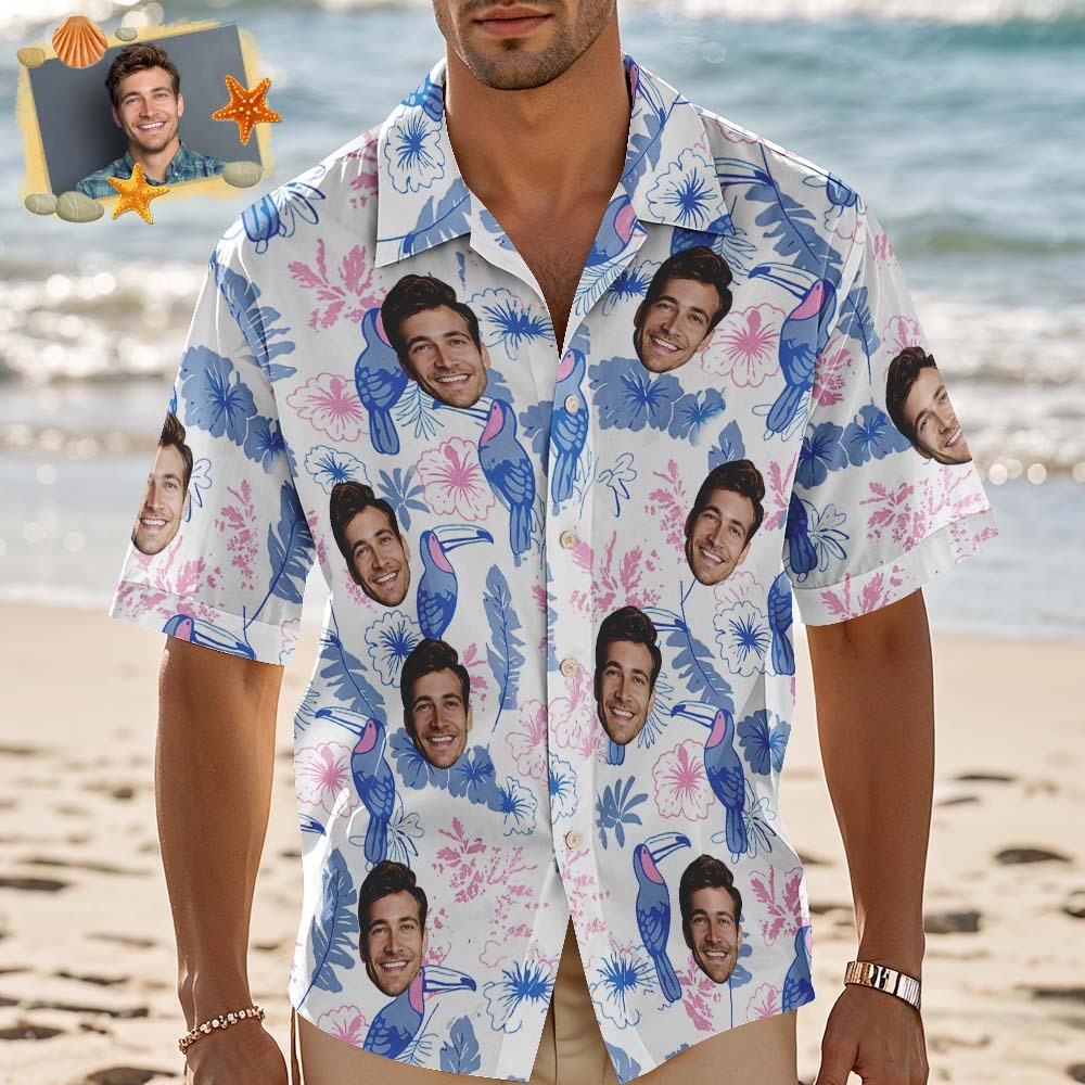 Custom Face Hawaiian Shirt Personalized Tropical Parrot Leaves and Flowers for Beach Vacation Gifts