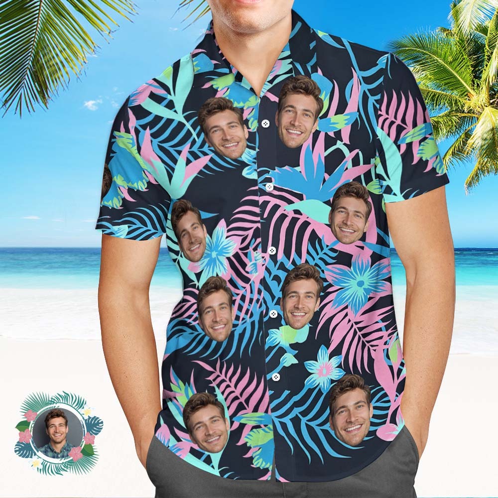 Custom Face Hawaiian Shirt Personalized Tropical Parrot Leaves and Flowers for Beach Vacation Gifts