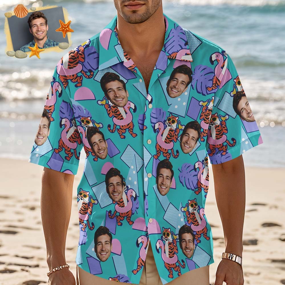 Custom Face Hawaiian Shirt Personalized Tropical Parrot Leaves and Flowers for Beach Vacation Gifts
