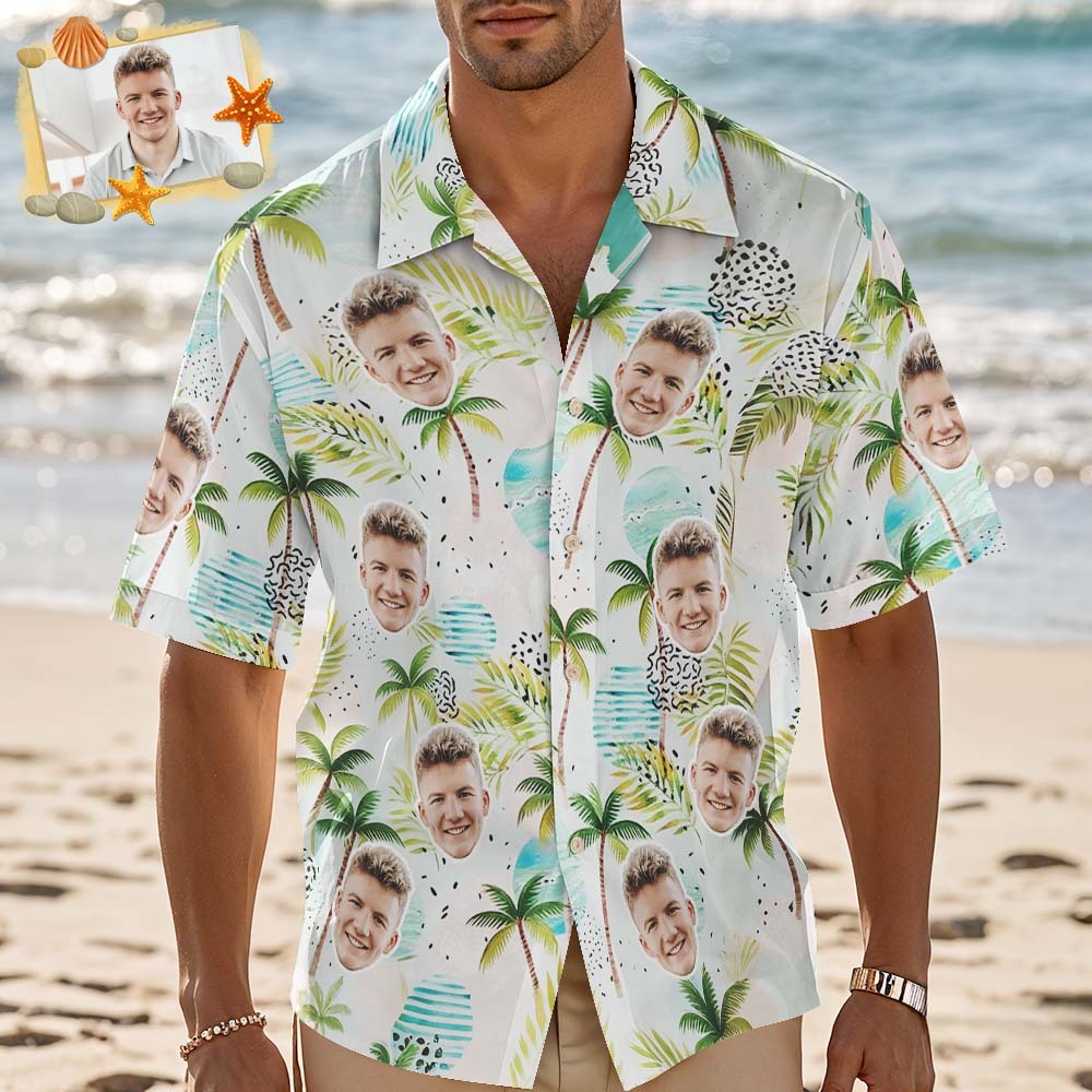 Custom Hawaiian Shirt Blue leaves Personalized Photo Hawaiian Shirt Fu