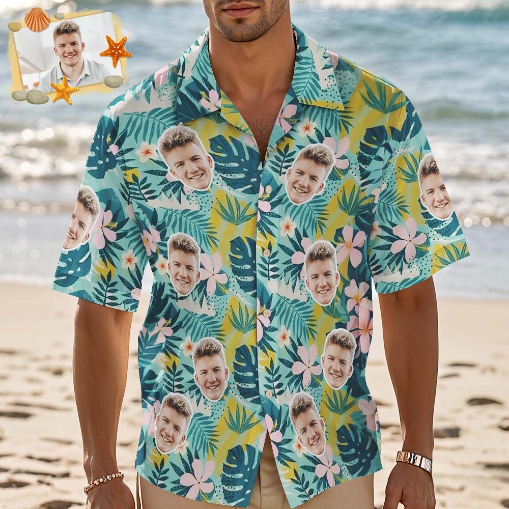 Personalized Summer Outfit Light Tropical Coconut Tree Hawaiian Shirt Custom Photo Beach Shirt 