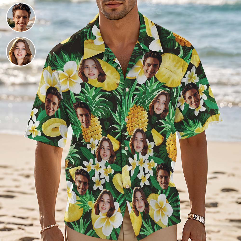 Custom Hawaiian Shirt Yellow Pineapple Personalized Photo Hawaiian Shirt Funny Gift