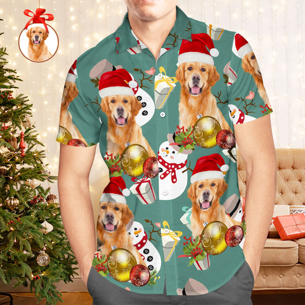 Custom Face Christmas Tree Shirt Hawaiian Shirt Xmas Top Gift for Family Friends Personalized Face Hawaiian Shirt - SantaSocks