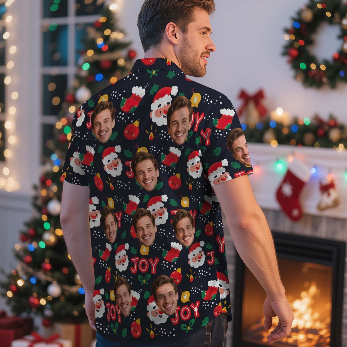 Custom Face Christmas Shirt Christmas Flamingos Christmas Hawaiian Shirt Xmas Gift for Family Friends Personalized Face Hawaiian Shirt Gift - SantaSocks