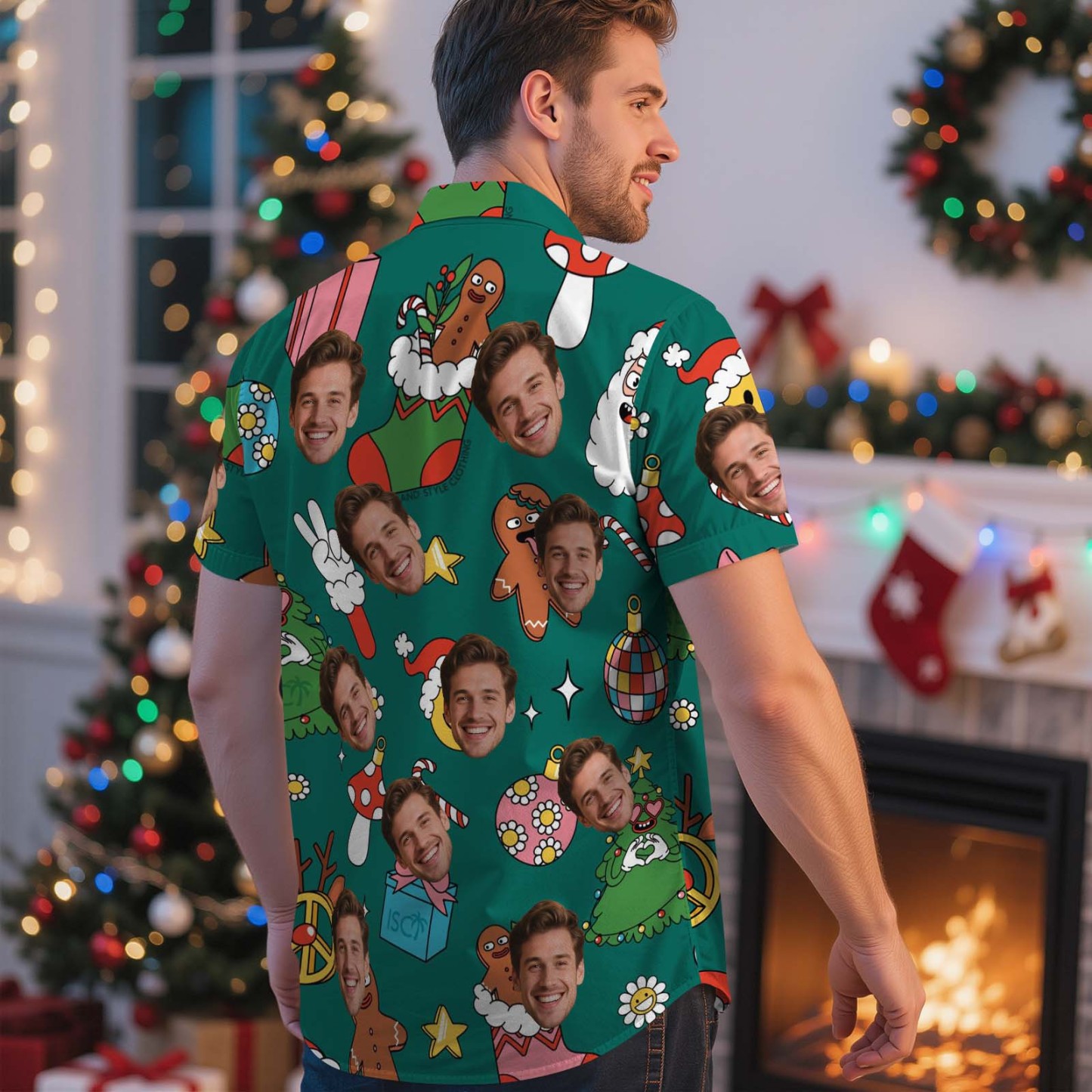 Custom Funny Green Santa Face Shirt Personalized Men Hawaiian Shirt With Face Photo Hawaiian Shirt Aloha Shirt Christmas Gift - SantaSocks