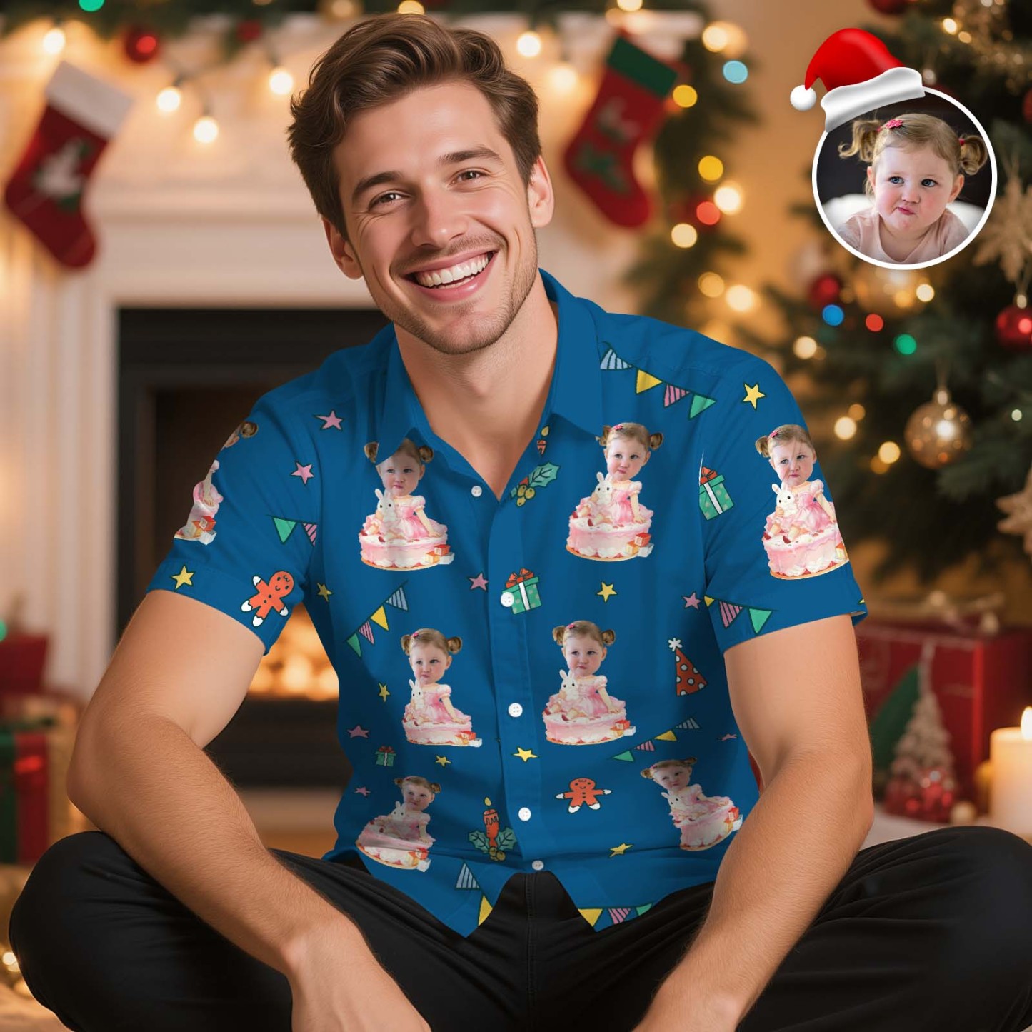 Custom Birthday Christmas Shirt Merry Christmas Multi-face Hawaiian Shirt  Gift for Family Xmas Gift - SantaSocks