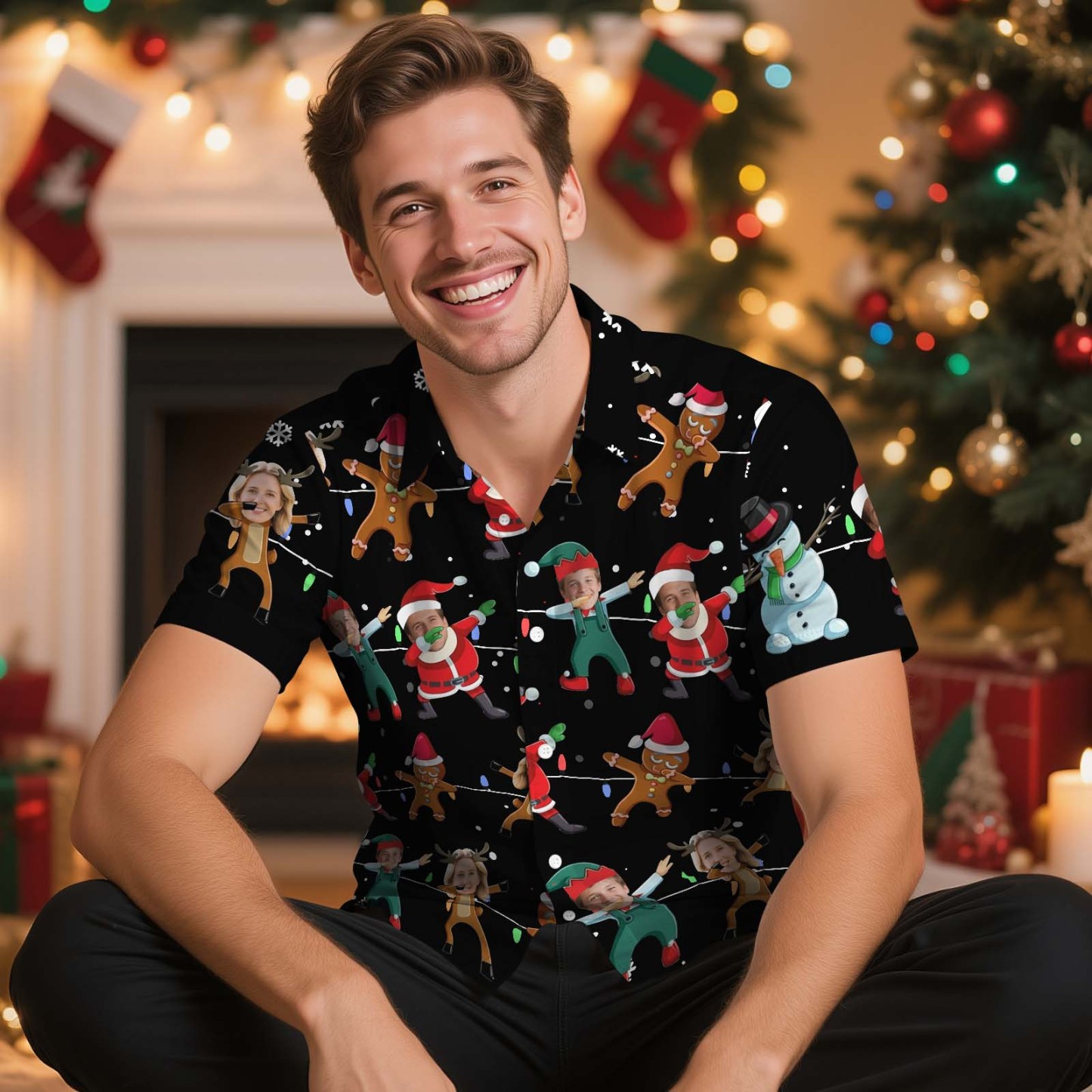 Custom Cute Face Christmas Characters Hawaiian Shirt Personalized Men Hawaiian Shirt With Face Photo Hawaiian Shirt Birthday Christmas Gift