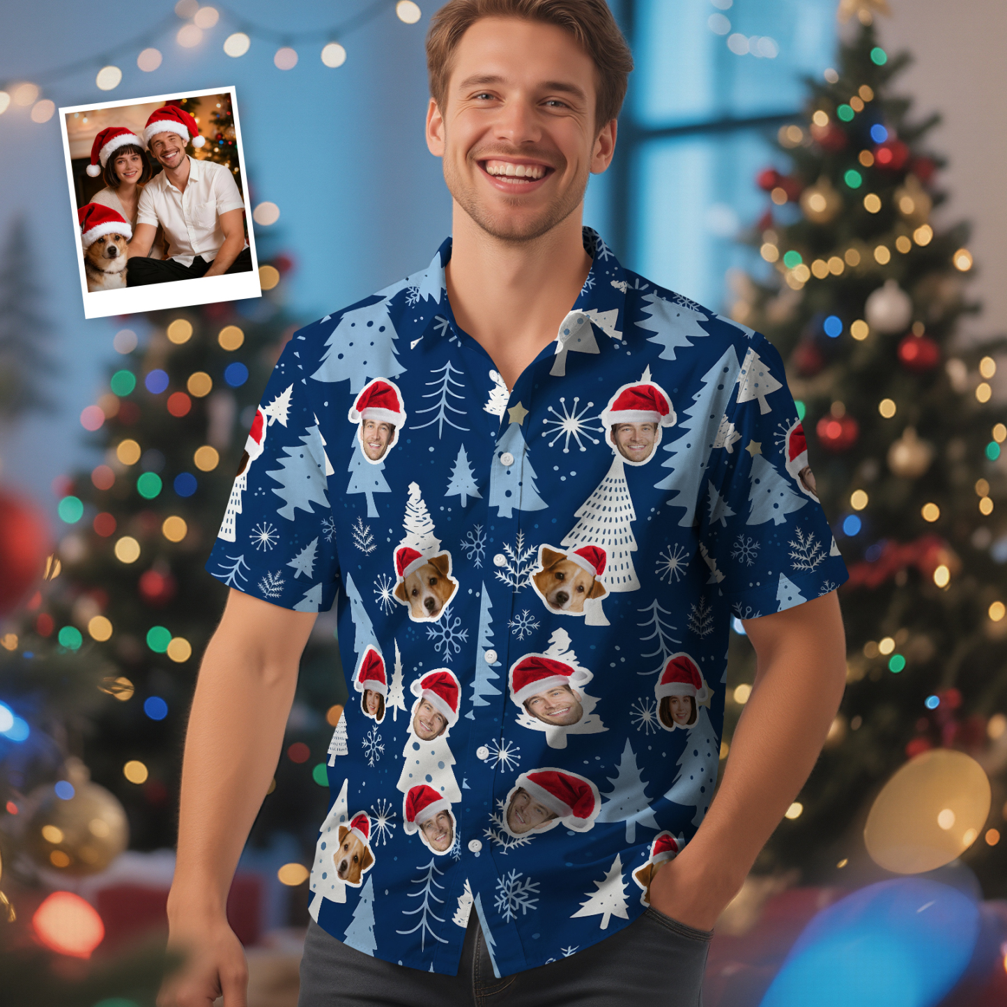 Custom Christmas Hawaiian Shirt Merry Christmas Face Hawaiian Shirt  Gift for Family Friends Xmas Gift