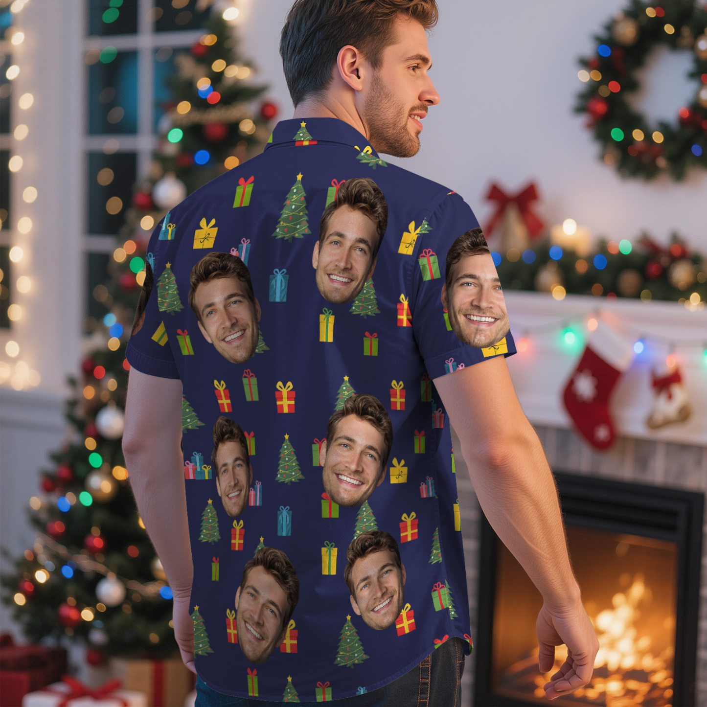 Custom Face Christmas Box Present Hawaiian Shirt Personalized Men Hawaiian Shirt With Face Photo Hawaiian Shirt Christmas Gift - SantaSocks