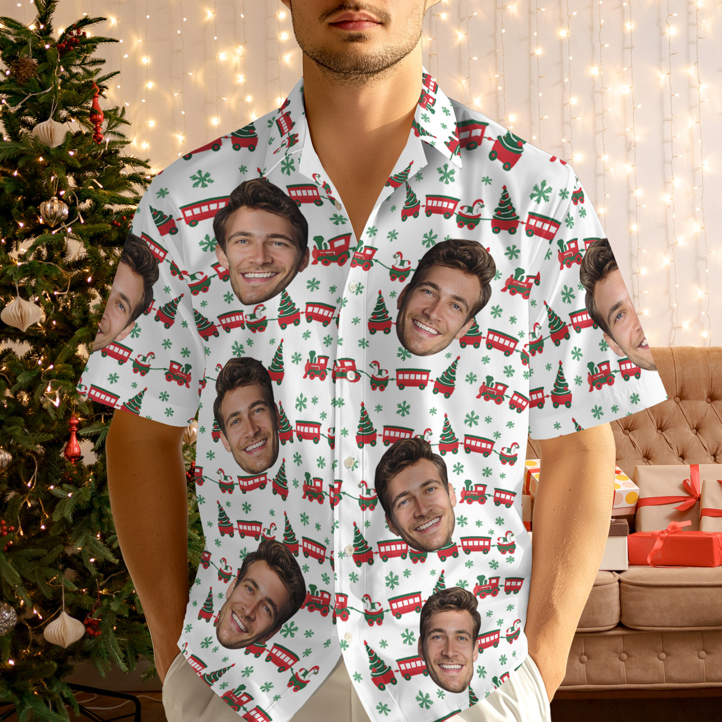 Custom Face Christmas Box Present Hawaiian Shirt Personalized Men Hawaiian Shirt With Face Photo Hawaiian Shirt Christmas Gift - SantaSocks