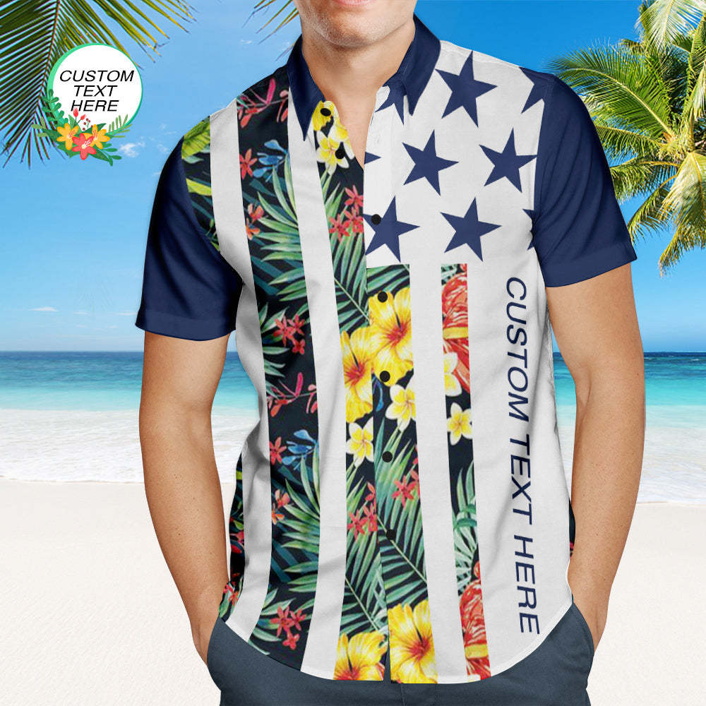 Custom Text Men's Patriotic Hawaiian Shirt Personalized Fashion Flower Design Hawaiian Shirt
