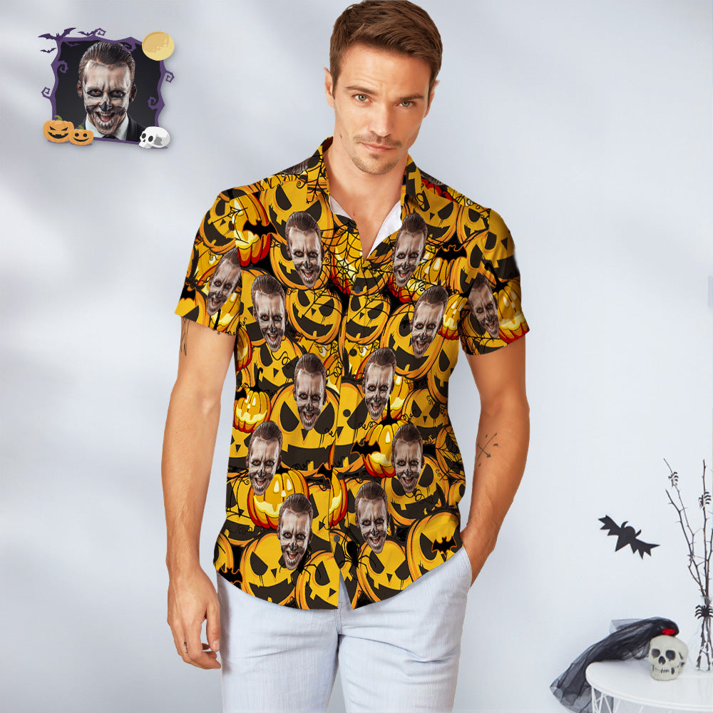 Custom Face Men Hawaiian Shirts Personalized Halloween Hawaiian Shirts Scary Pumpkin