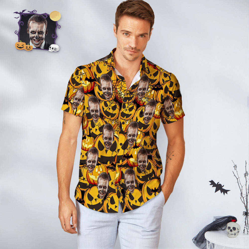 Custom Face Men Hawaiian Shirts Personalized Halloween Hawaiian Shirts Scary Pumpkin - SantaSocks