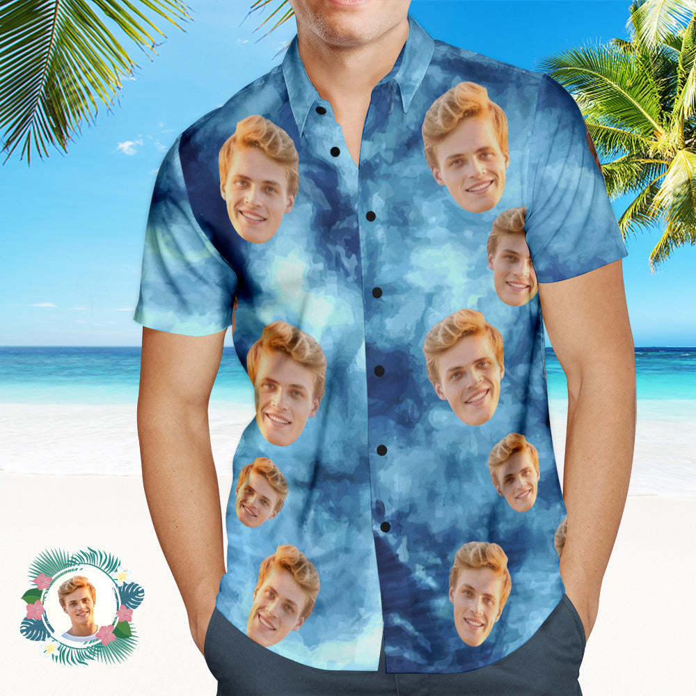 Custom Photo Hawaiian Shirt Beach Vacation Men's Popular All Over Print Hawaiian Beach Shirt Holiday Gift Tie Dye Style - MyFaceSocks