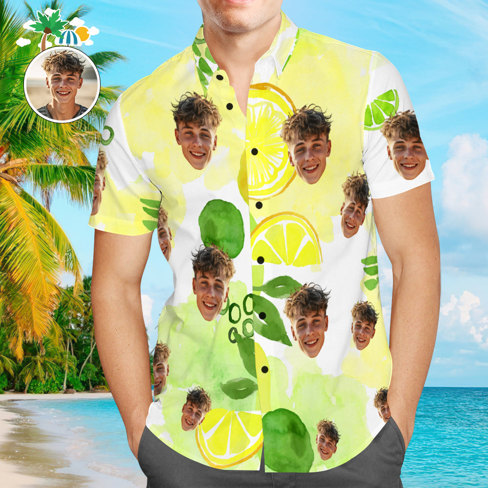 Custom Face Shirt Men's Hawaiian Shirt with Name Summer Lemon