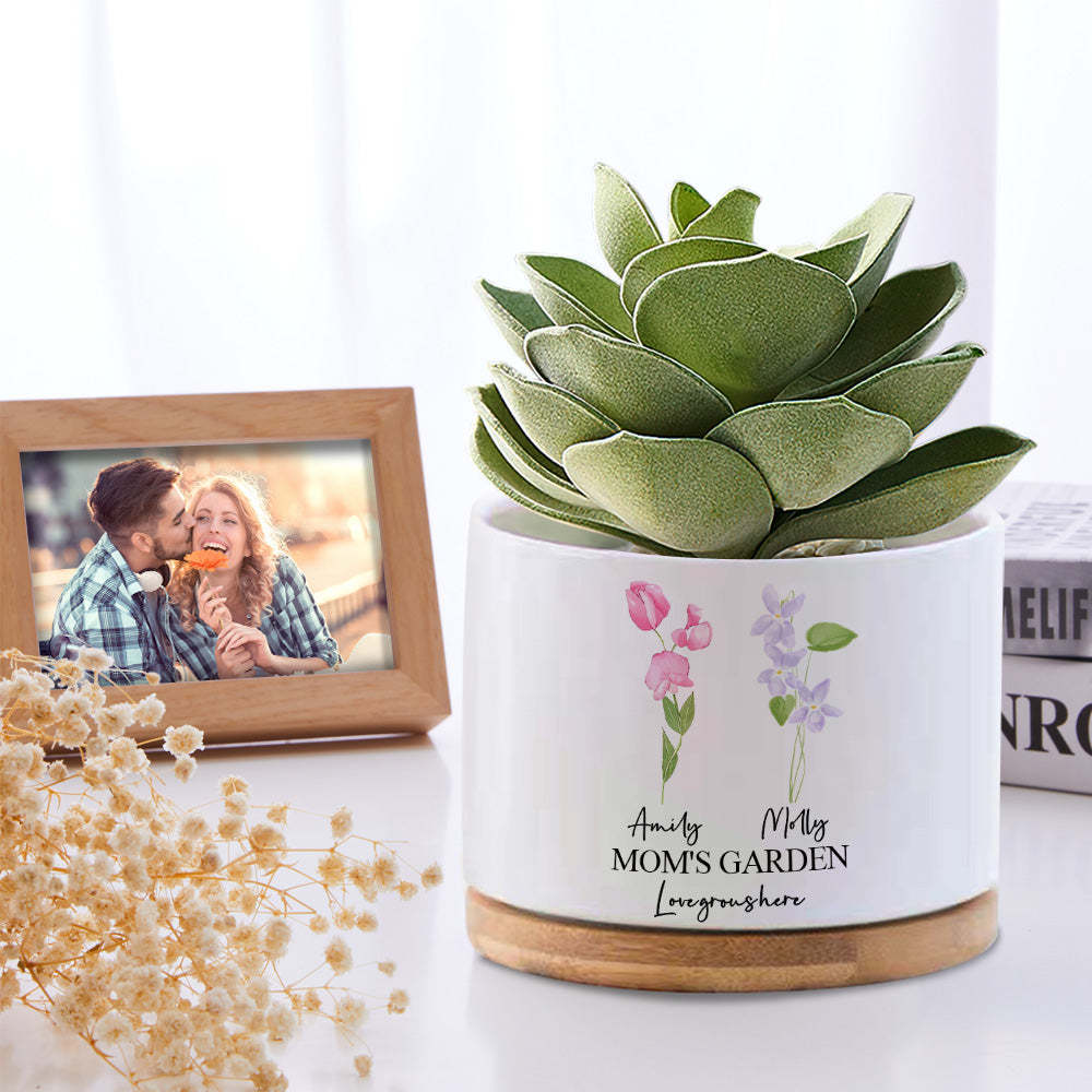 Custom Birth Flowers Planter Pot Personalized Name Ceramic Succulent Plant Pot - SantaSocks