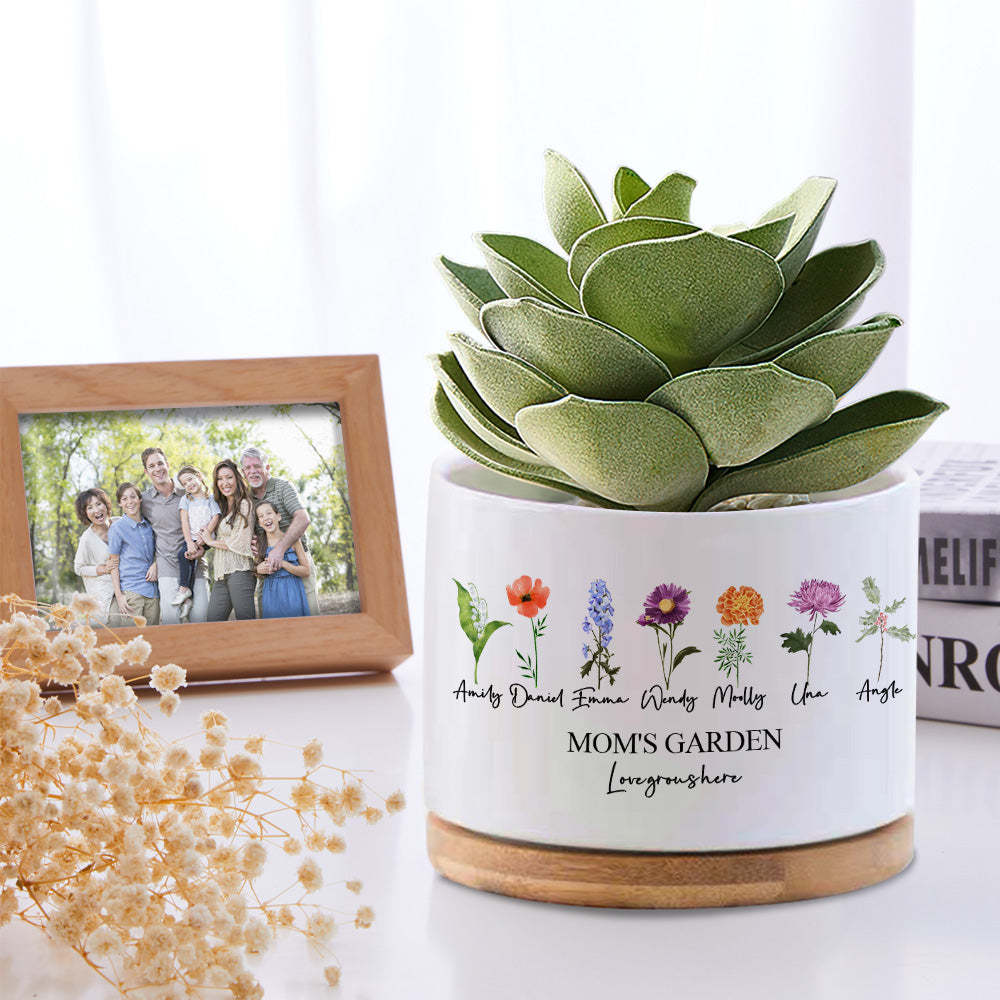 Custom Birth Flowers Planter Pot Personalized Name Ceramic Succulent Plant Pot - SantaSocks