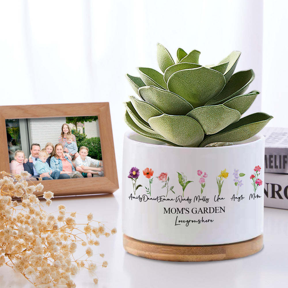 Custom Birth Flowers Planter Pot Personalized Name Ceramic Succulent Plant Pot - SantaSocks