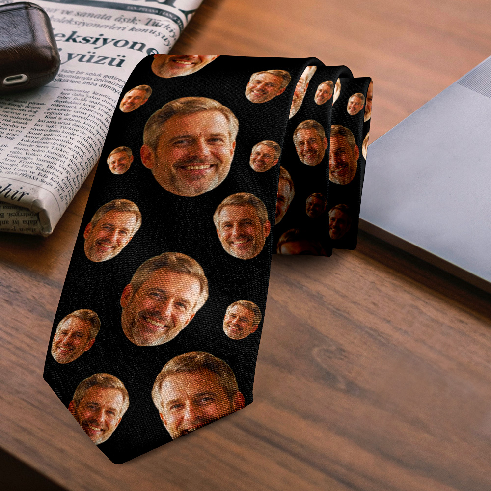 Custom Face Mash Tie Personalized Black Tie Gift for Dad Funny Father's Day Present