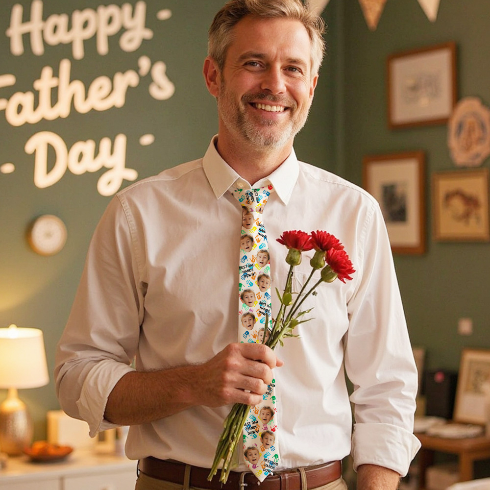 Custom Face Mash on Tie Best Dad HandsDown Tie for Dad Father's Day Birthday Gift - SantaSocks
