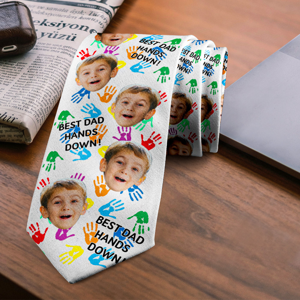 Custom Face Mash on Tie Best Dad HandsDown Tie for Dad Father's Day Birthday Gift