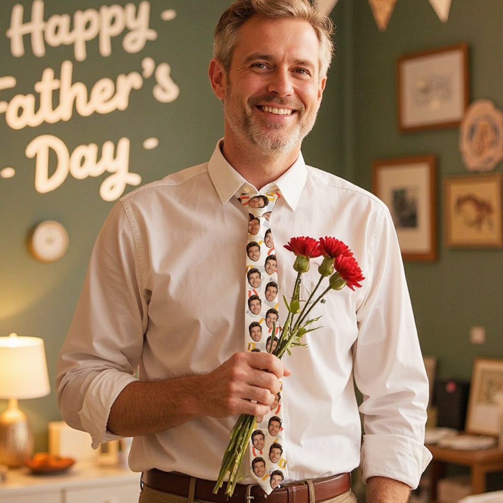 Custom Face Mash on Tie Best Dad HandsDown Tie for Dad Father's Day Birthday Gift - SantaSocks