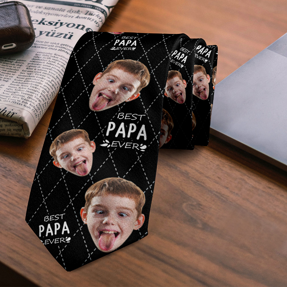 Custom Photo Best Papa Ever Tie Personalized Face And Name Tie Fathers Day Gift For Dad Grandpa 