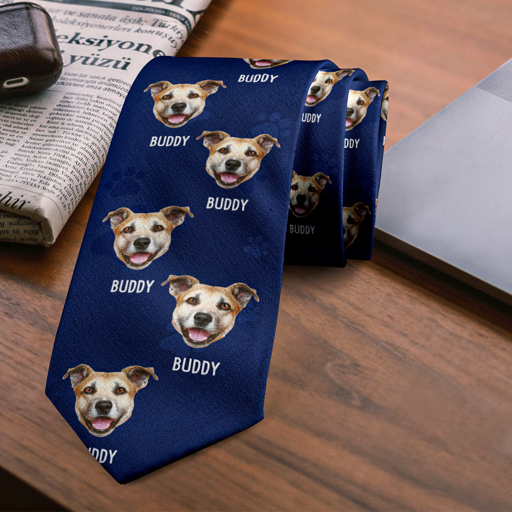 Custom Photo Best Pet Dad Tie Personalized Face And Name Tie Fathers Day Gift For Dad Grandpa 
