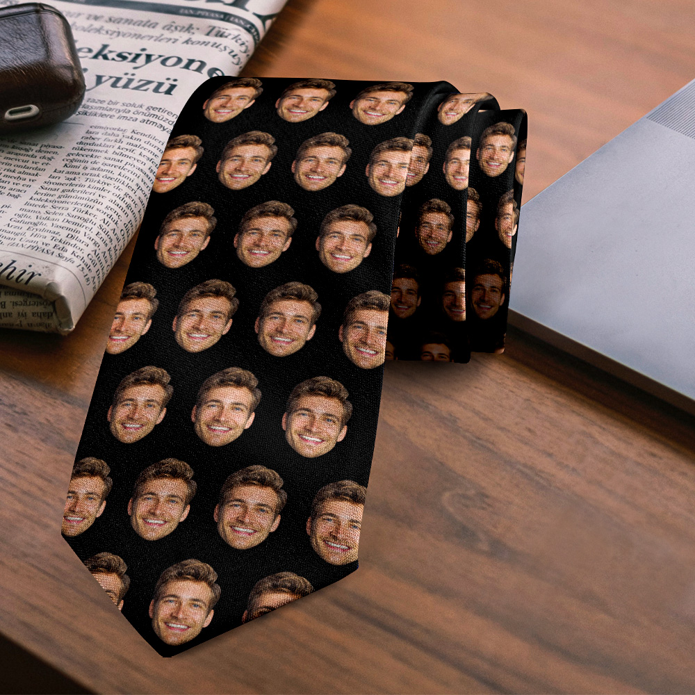 Custom Face Mash Tie Personalized Face Tie Black Fathers Day Gift For Dad Grandpa 