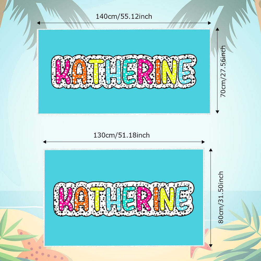Personalized Dalmatian Dots Beach Towel with Rainbow Name Summer Vacation Bridesmaid Party Gift for Her - SantaSocks