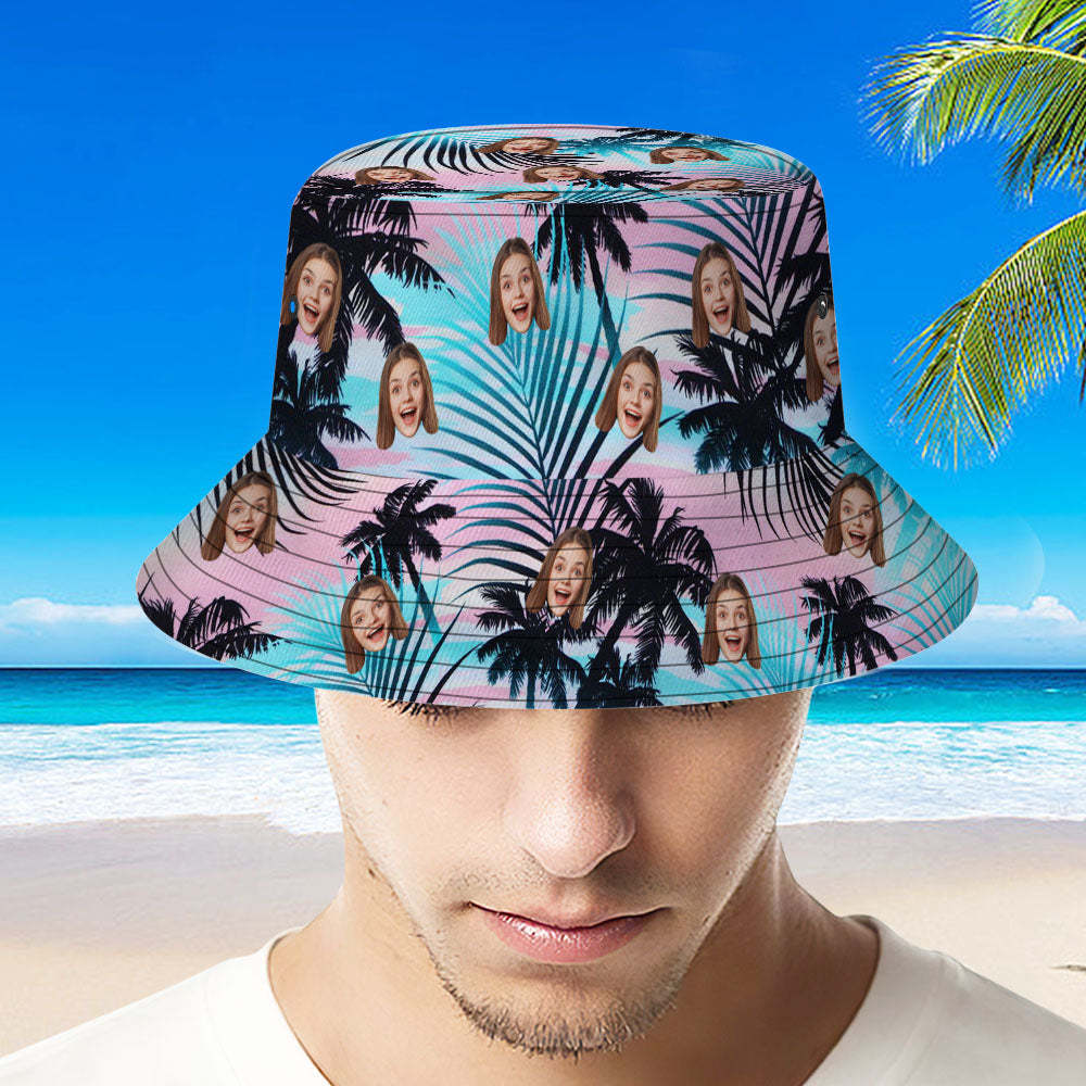 Custom Bucket Hat Unisex Face Bucket Hat Hawaiian Style Leaves Hat - SantaSocks