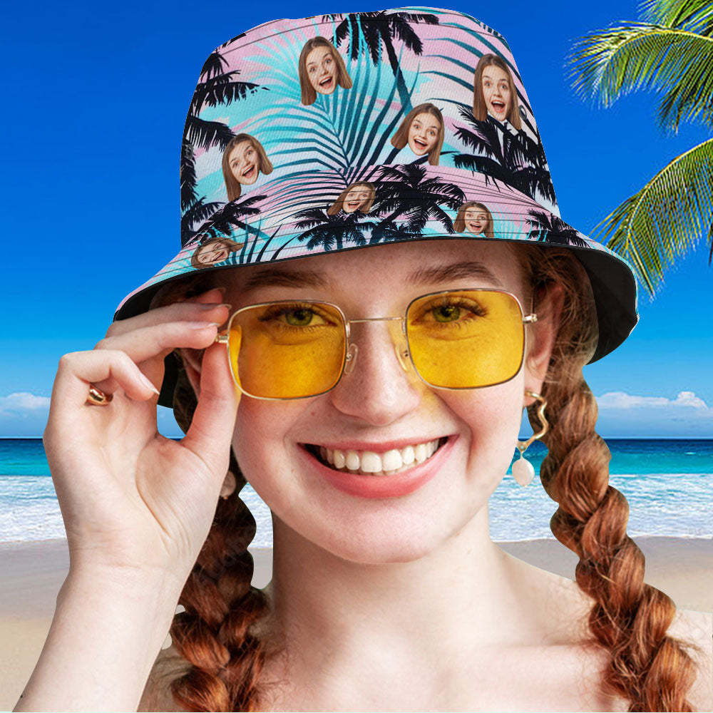 Custom Bucket Hat Unisex Face Bucket Hat Hawaiian Style Leaves Hat - SantaSocks