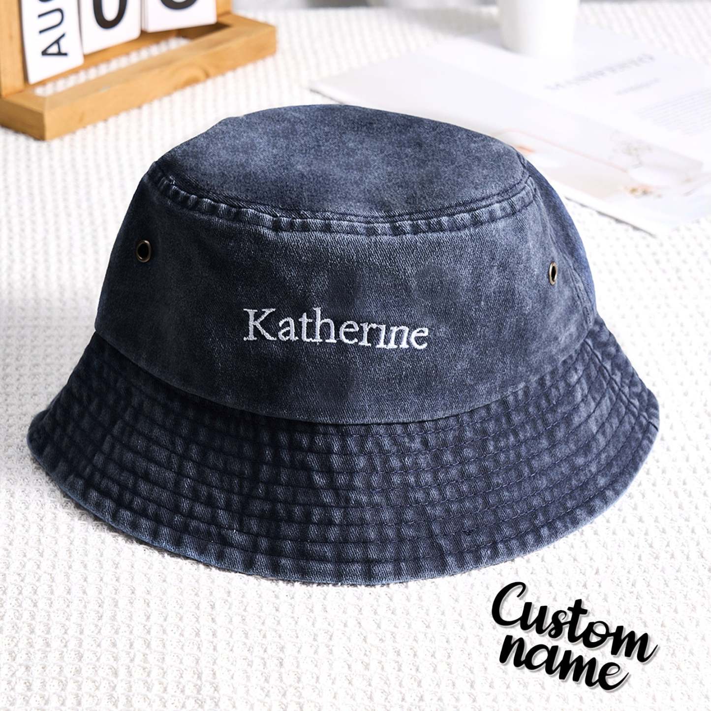 Personalized Denim Bucket Hat Custom Name Embroidery Design Gift for Friends - SantaSocks