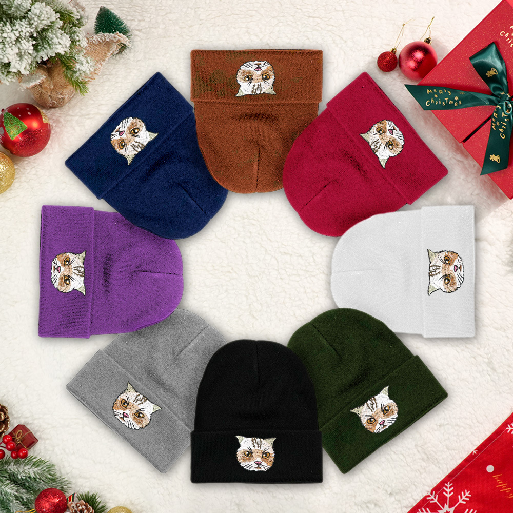 Custom Hand Embroidered Beanies, Pet Portrait Anime Beanies for Men and Women, White Labrador gifts, Winter hats Black, Gift for boyfriend
