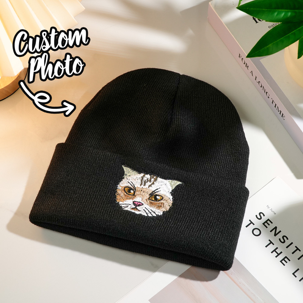 Custom Hand Embroidered Beanies Pet Portrait Anime Beanies Gift