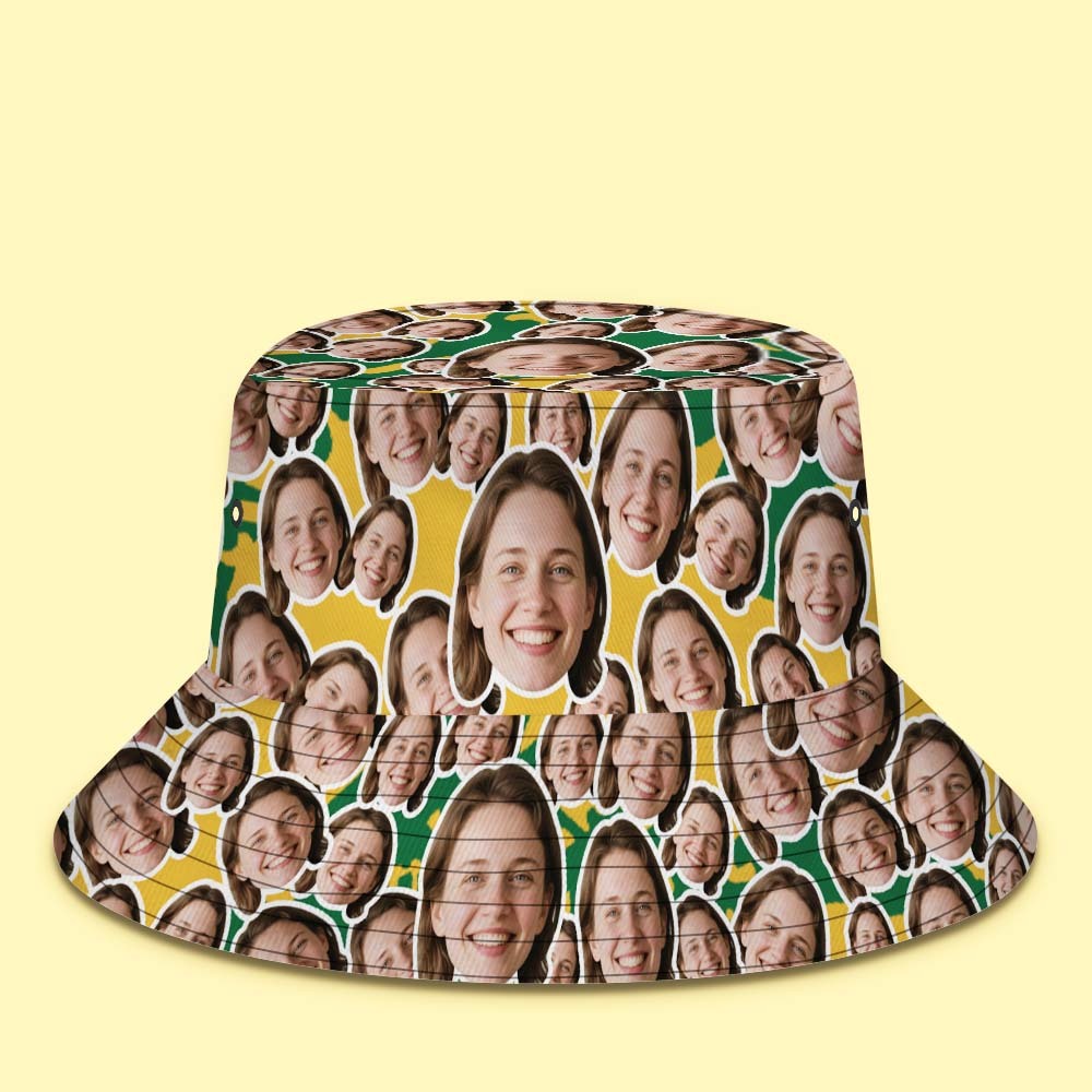 Custom Face Bucket Hat Unisex Face Mash Personalized Outdoor Summer Hats Green and Yellow Color