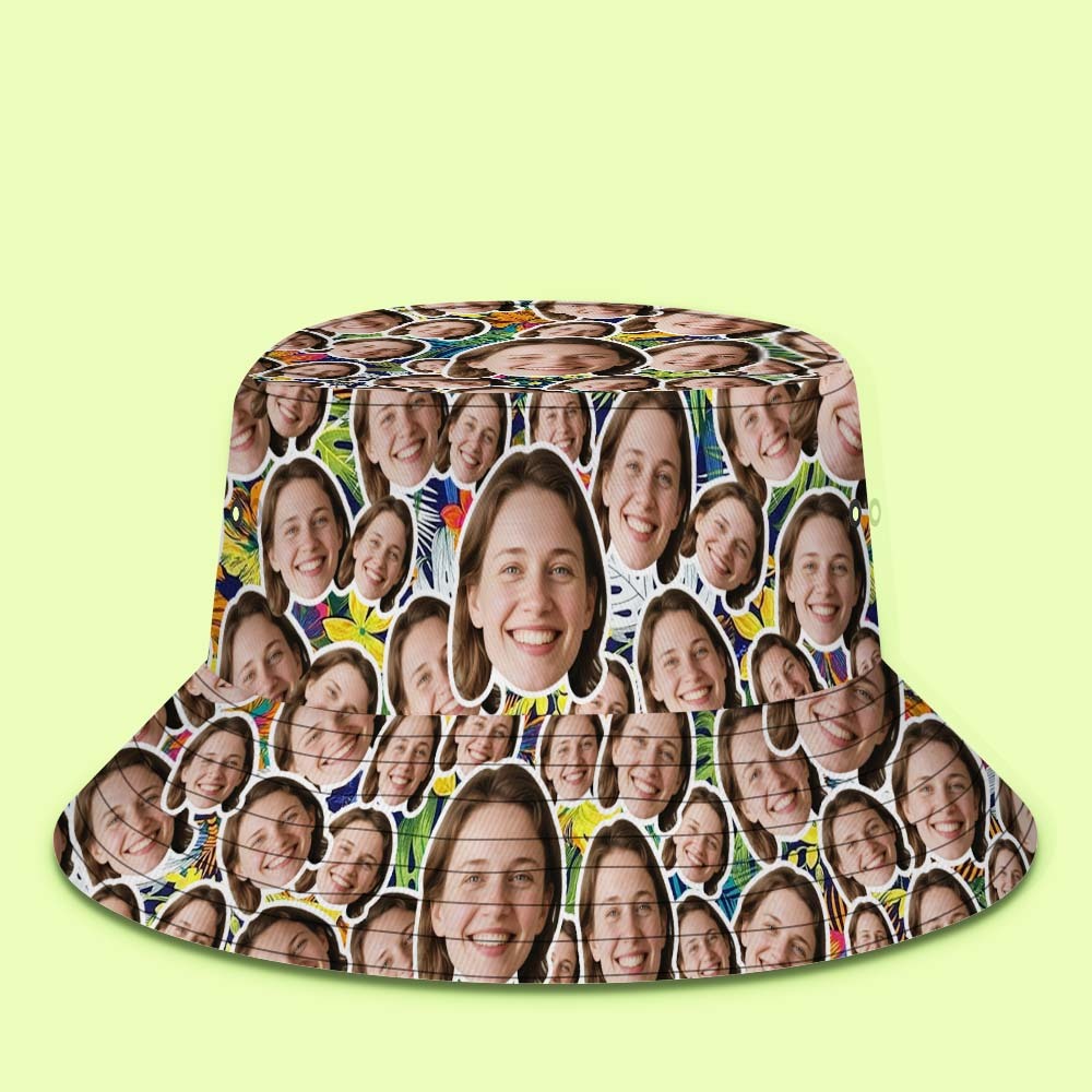 Custom Face Bucket Hat Unisex Face Mash Personalized Outdoor Summer Hats Green and Yellow Color