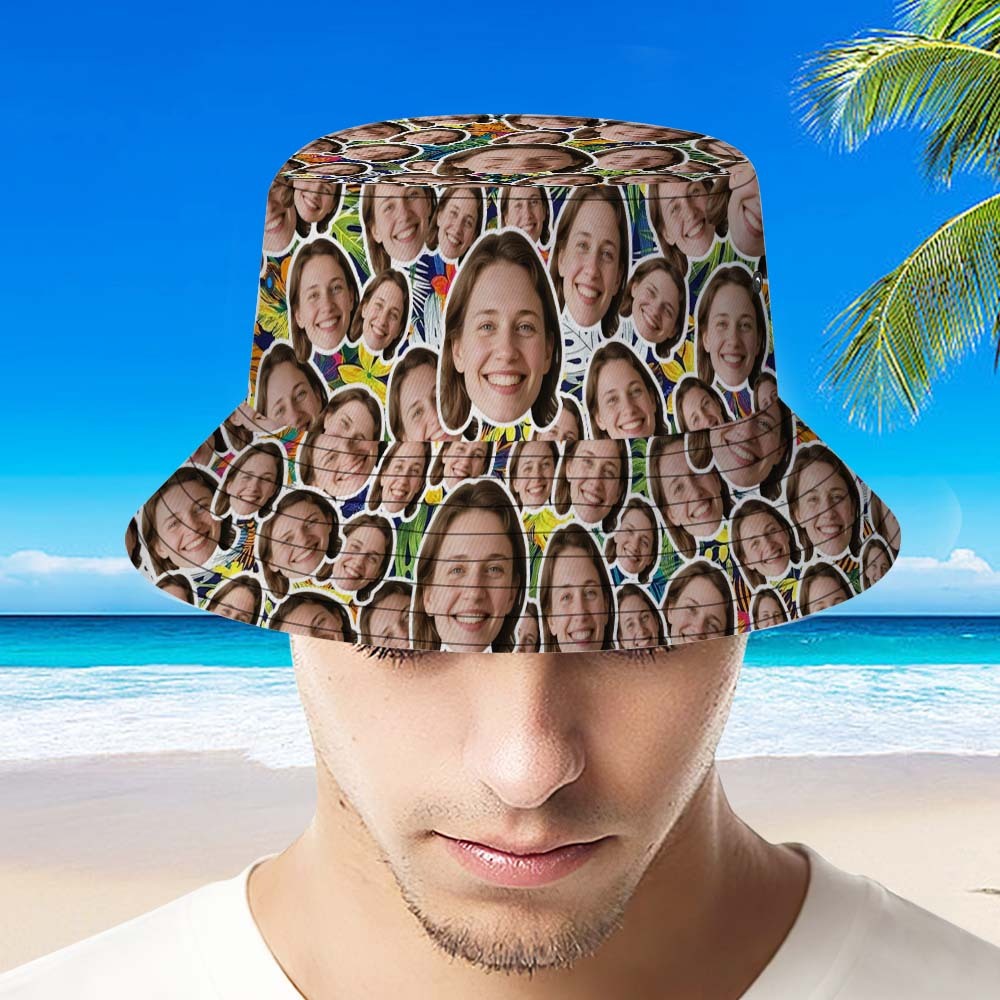 Custom Face Bucket Hat Unisex Face Mash Personalized Outdoor Summer Hats Green and Yellow Color