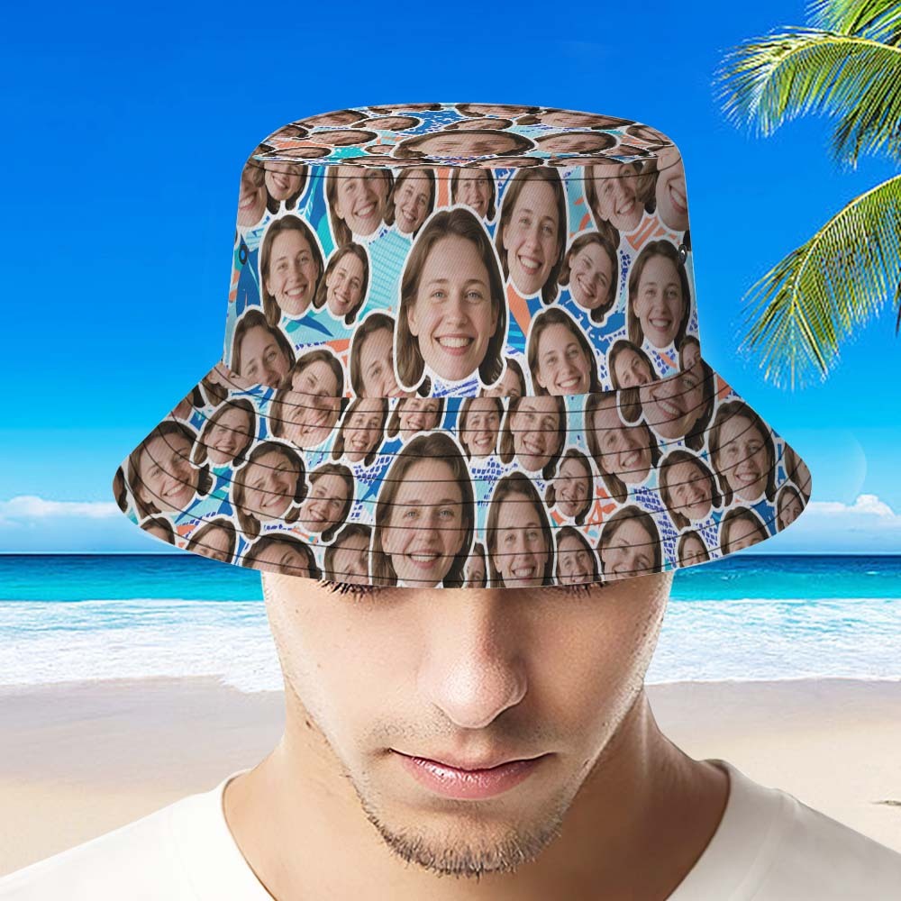 Custom Face Bucket Hat Unisex Face Mash Personalized Outdoor Summer Hats Green and Yellow Color