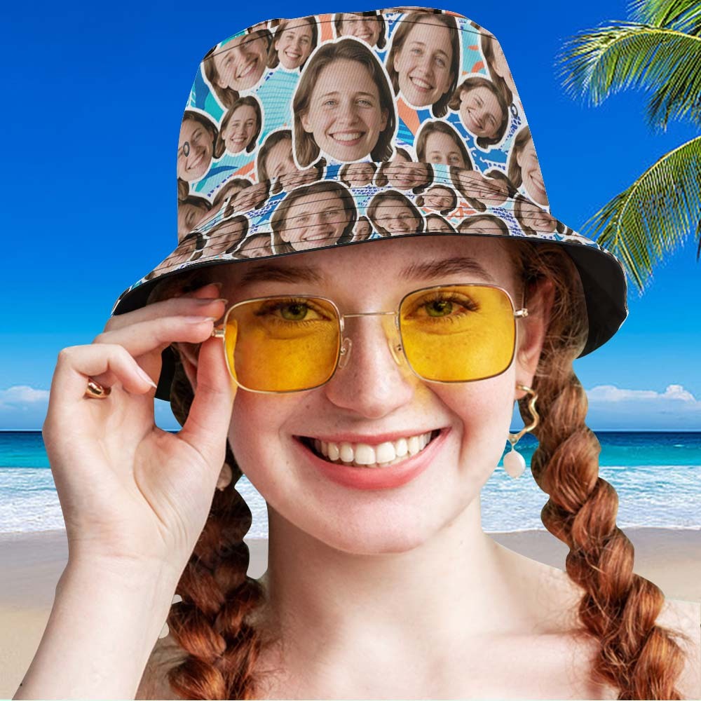 Custom Face Bucket Hat Unisex Face Mash Personalized Outdoor Summer Hats Green and Yellow Color