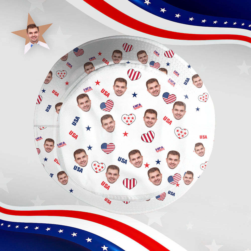 Independence Day Custom Bucket Hat Face Unisex Fisherman Hat Summer Hat - USA